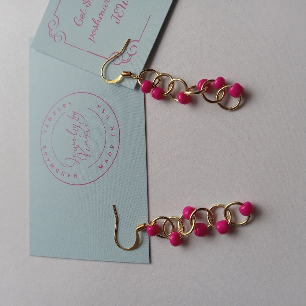 Hand Crafted Pink and Gold Earrings